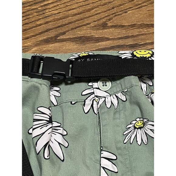 BSR by Samii Ryan Cargo Pants Size 9 Smiley Face Daisy Green Pants - Picture 11 of 13